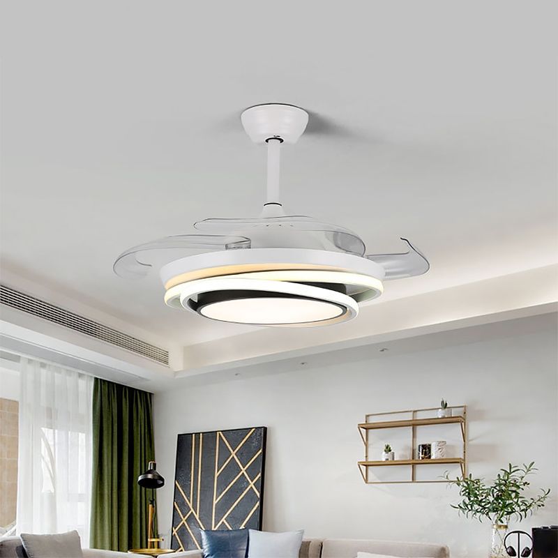 42" W Circle Acrylic Ceiling Fan Minimal 3 Blades LED White Semi Flush Light for Living Room