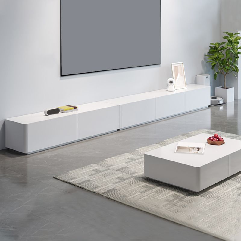 White Engineered Wood TV Console Contemporary Cable Management Media Console