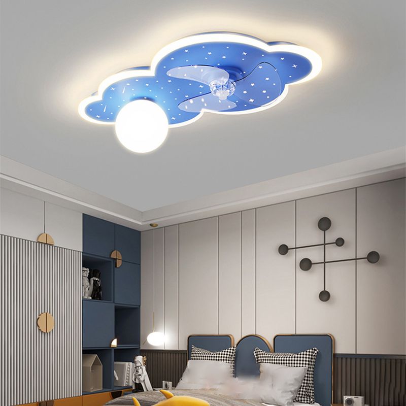 Blue Fan with Light Modernism Metallic LED Ceiling Fan for Home