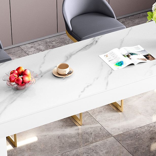 Glam White Wood Bar Dining Table with Stone Top Rectangle Indoor Bistro Table