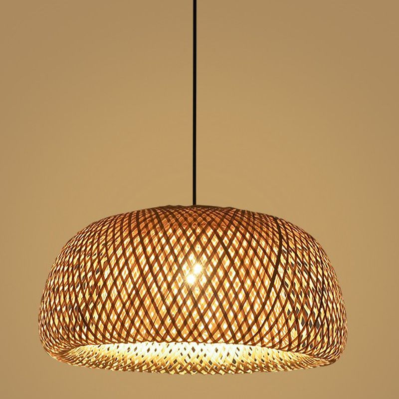 Asian Pendant Lighting Fixture 1-Light Beige Suspension Pendant Light with Rattan Shade