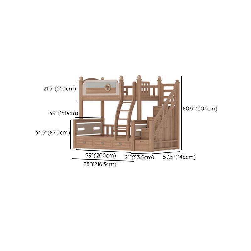 Gender Neutral Solid Wood Kids Bed Mid-Century Modern Bunk Bed with Storage