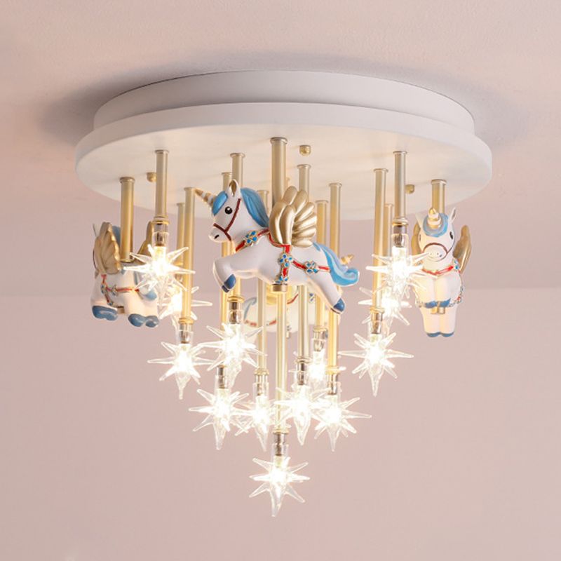 Multi Lights Cartoon Ceiling Light Clear Star Shade Contemporary Flush Mount Light