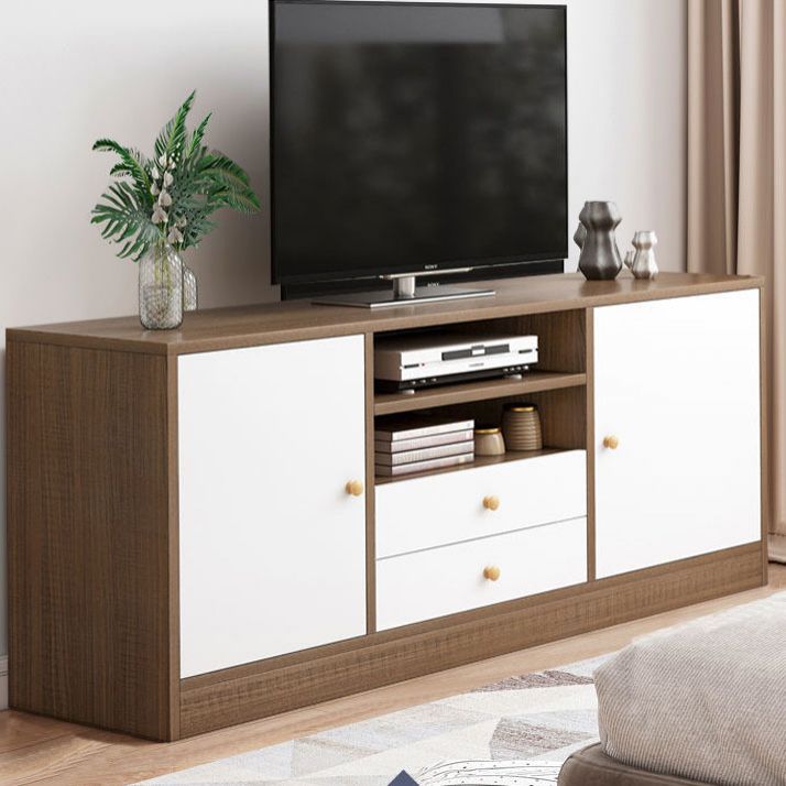 12" D Modern Wooden TV Stand Console Open Storage TV Stand with Drawers and Doors