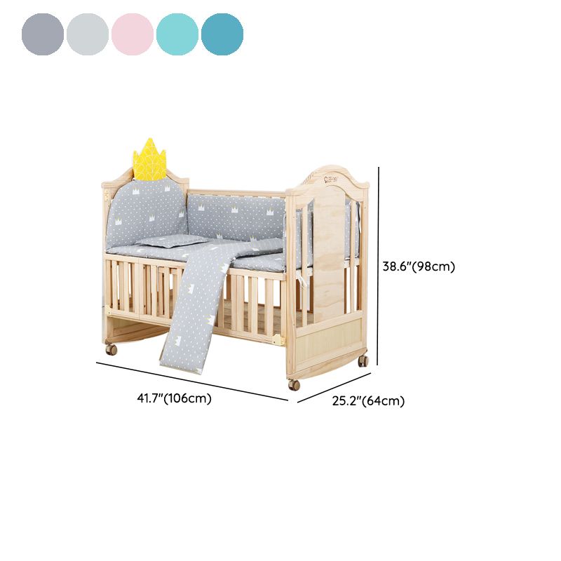 Farmhouse Wood Nursery Crib Brown Arched Nursery Bed with Casters