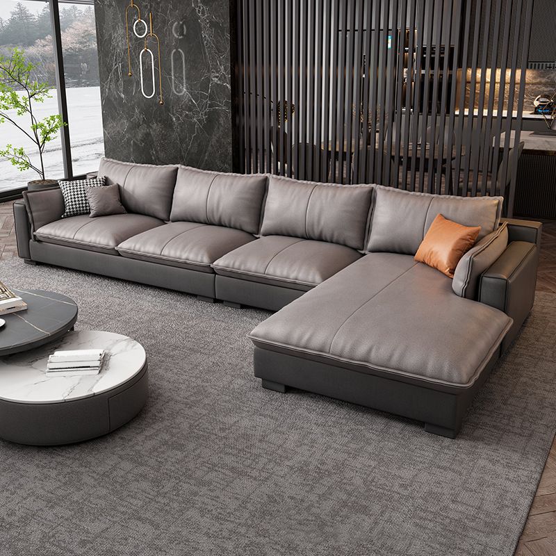 Modern Loose Back Sofa & Chaise 129.92" W 68.9" x D 31.5 H" x Recessed Arm Sofa