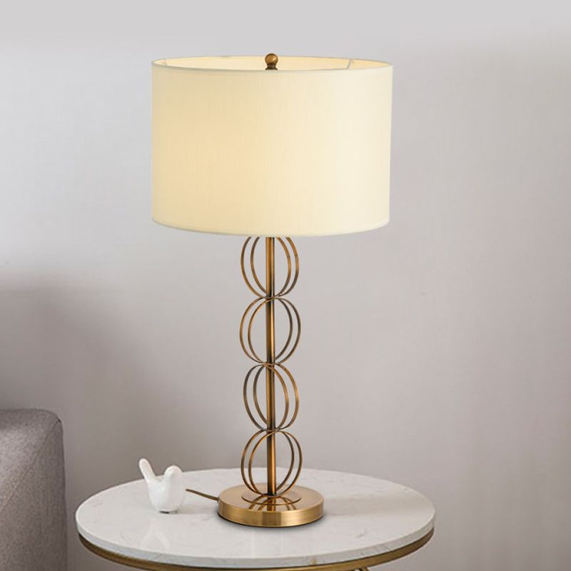 Fabric Cylindrical Night Light Contemporary 1-Light White Metal Table Lighting for Living Room