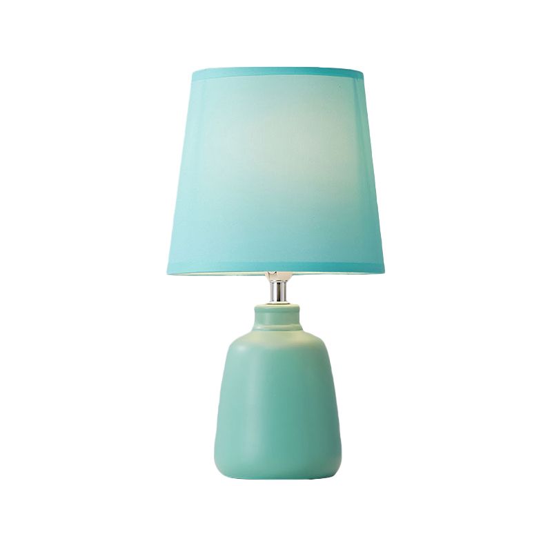 Fabric Tapered Nightstand Lamp Nordic 1 Light Table Light with Vase Ceramic Base in Pink/Blue/Green