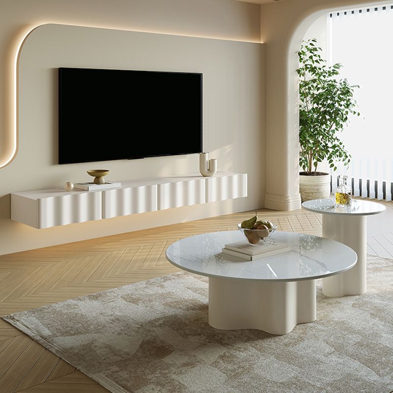 Contemporary White TV Console Wall Mounted Wood Media Console for Living Room