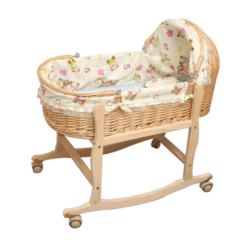 Traditional Wood Nursery Crib Oval Wicker Moses Basket in Natural