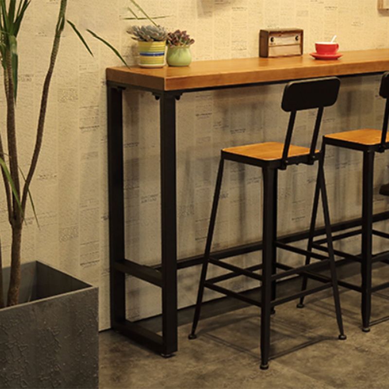 Industrial Style Rectangle Bar Table Solid Wood Bistro Bar Desk with Footrest