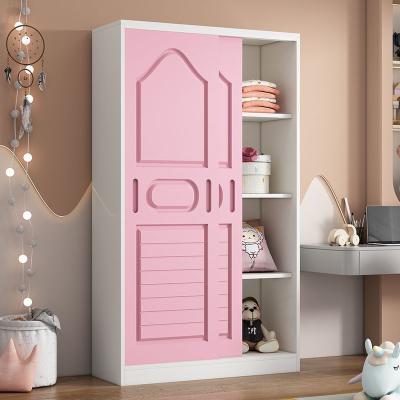 Pine Kid's Wardrobe Modern Wardrobe Closet With Sliding Door and Garment Rod