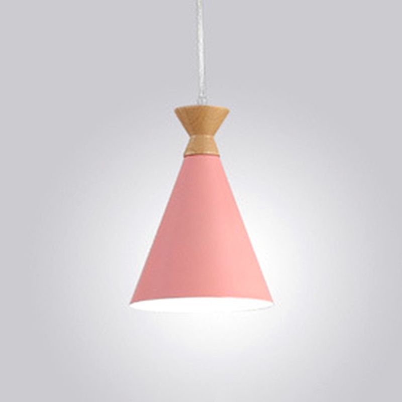 Conical Living Room Drop Pendant Metal 1 Bulb Macaron Style Hanging Ceiling Light