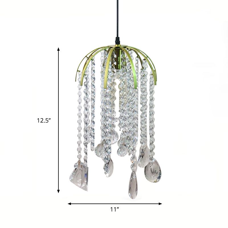 Tropical Crystal Cascading Pendant Light Single Bulb Gold Ceiling Suspension Light Fixture