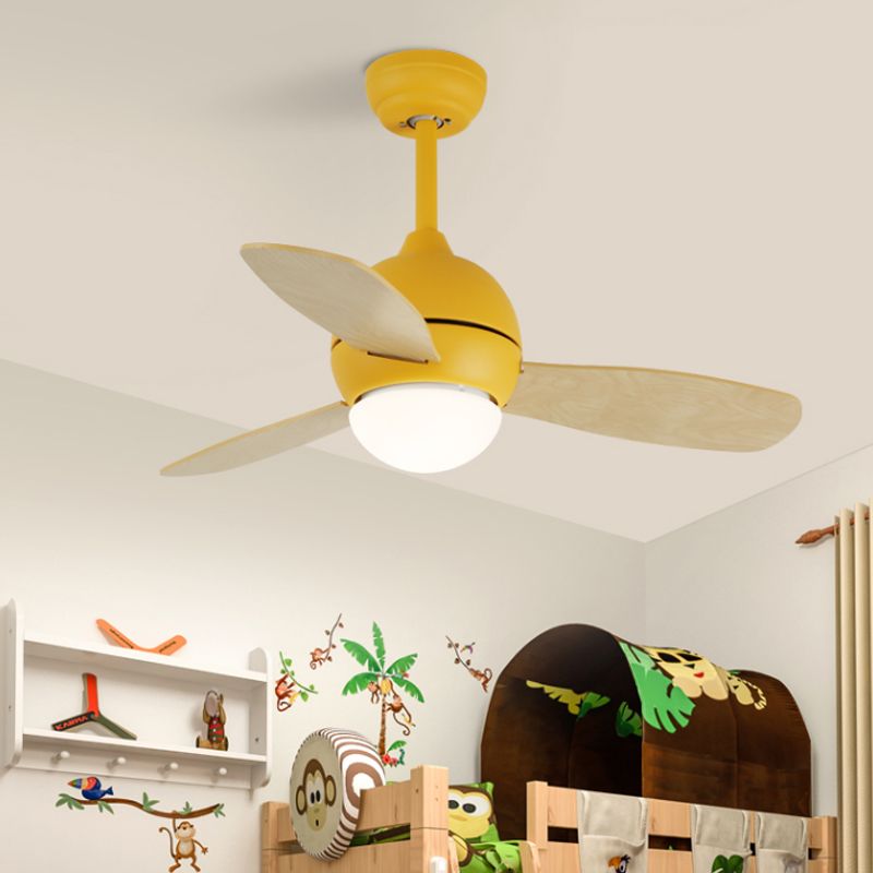 Dome Kids Bedroom Pendant Fan Lamp Metal 36 "W LED MODERNE MODERNE PLAFIER LECLAGE DE PLADIER EN BLANC / JAUNE / BLEU avec mur / télécommande, 3 lames de bois