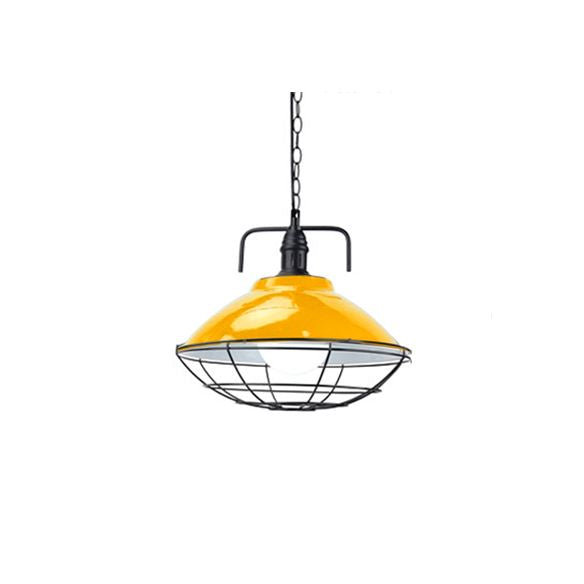 11 "/ 14" dia 1 dôme léger lampe suspendue industrielle Black / Blue Metal Pendant Lighting avec cage métallique pour intérieur