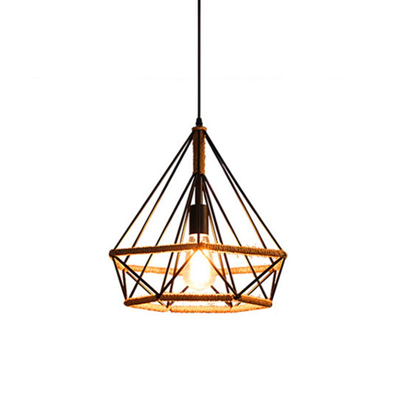 1 Light Diamond Cage Hanging Ceiling Lights Creative Industrial Metal Pendant Light Fixtures for Restaurant