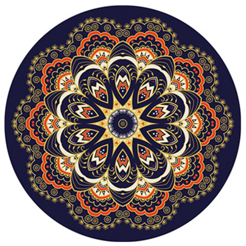 Round Multicolor Antique Area Carpet Polyester Floral Printing Rug Easy Care Carpet for Living Room