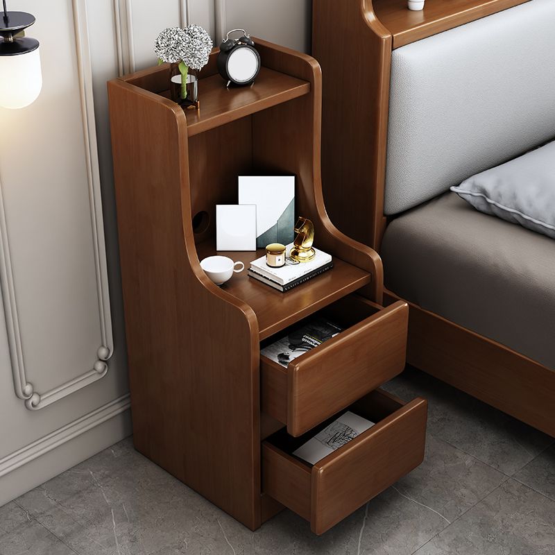 Solid Wood Bedside Table Modern Minimalist Open Bedside Table with Drawers