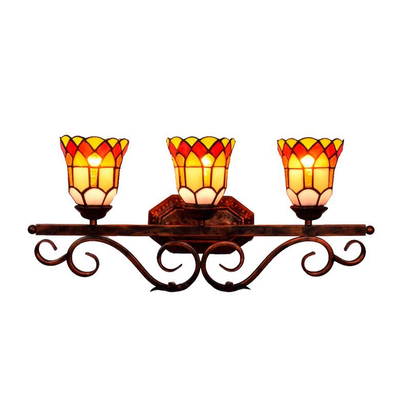 Multicolor Tiffany Wall Vanity Light 3 Heads Up and Down Lighting over Mirror Vanity Lights