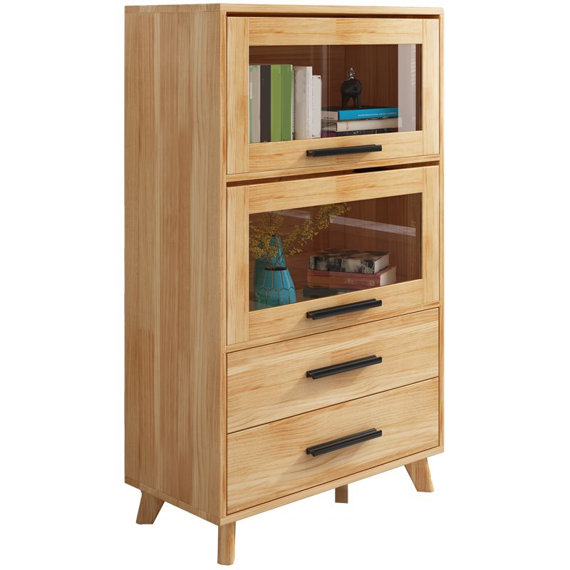 Standard Wooden Bookshelf Natural Contemporary Bookcase with Cabinets