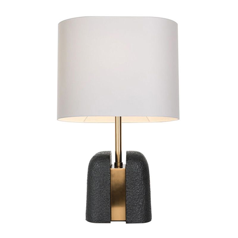 Bucket Shaped Table Light Contemporary Fabric Single-Bulb Black Nightstand Lamp with Resin Base