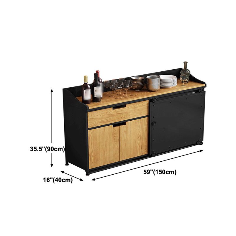 Modern Wood Iron Sideboard Dining Room 1 Drawer 35.4"H Buffet Server