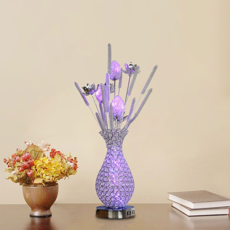 LED Vase Shape Desk Art décor décor Gold / Silver Metal Night Table Lampe avec cristal incrusté