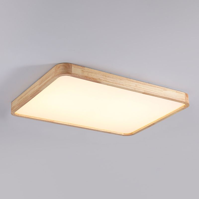 Modern Wood LED Flush Mount Geometric Shape Ceiling Light with Acrylic Shade for Study