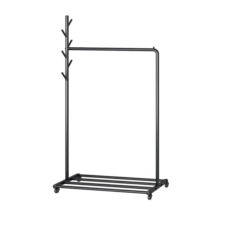 Contemporary Metal Coat Rack Hanging Rail Lower Shelf and Hooks Hall Tree