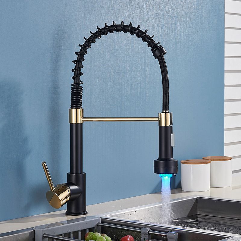 Brass Spring Spout Kitchen Faucet with Single Handle Kitchen Faucet with LED Lighting