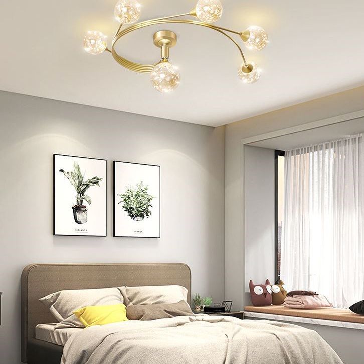 Metal Sputnik LED Semi Flush Mount in Modern Concise Style Indoor Ceiling Light with Globe Glass Shade