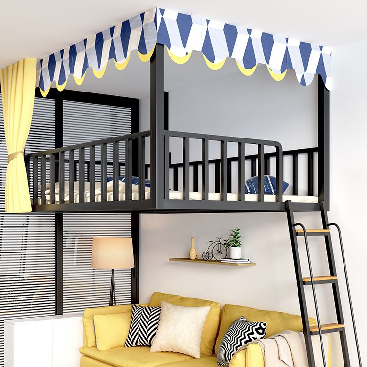 Black/White Loft Bed Metal Open Frame Kids Bed with Guardrail