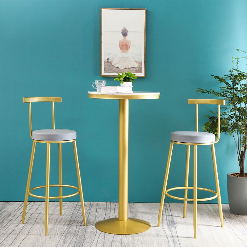 Glam Round Faux Marble Bistro Table Indoor Gold Iron Bar Dining Table with Single Pedestal