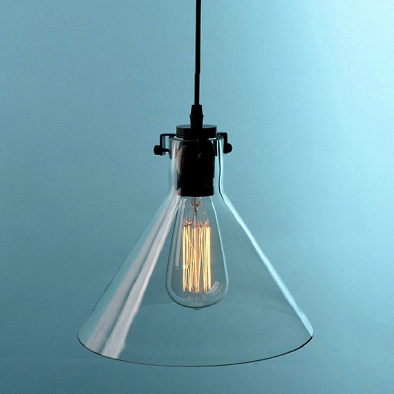 Clear Glass Cone Shade Ceiling Pendant Lamp Industrial Style Single Bulb Hanging Light for Corridor Aisle