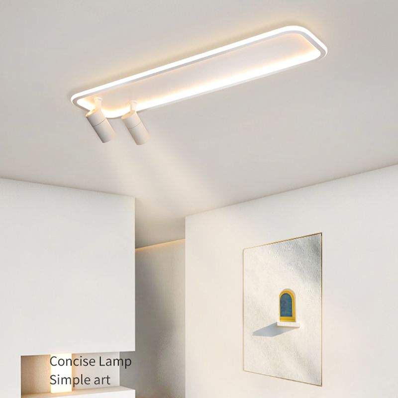 2-Light Rectangular LED Semi Flush Mount in Modern Minimalist Style Aluminium Ceiling Light in White