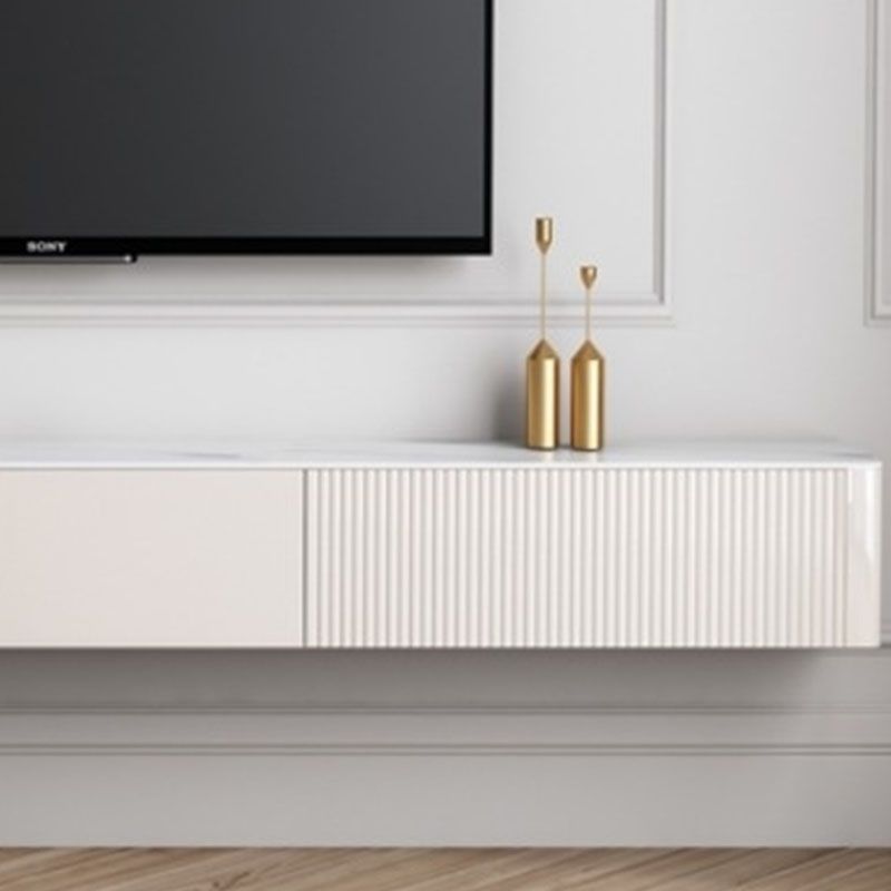 9.84"H TV Stand Contemporary Style White Wall-mounted TV Console with 2 Drawers