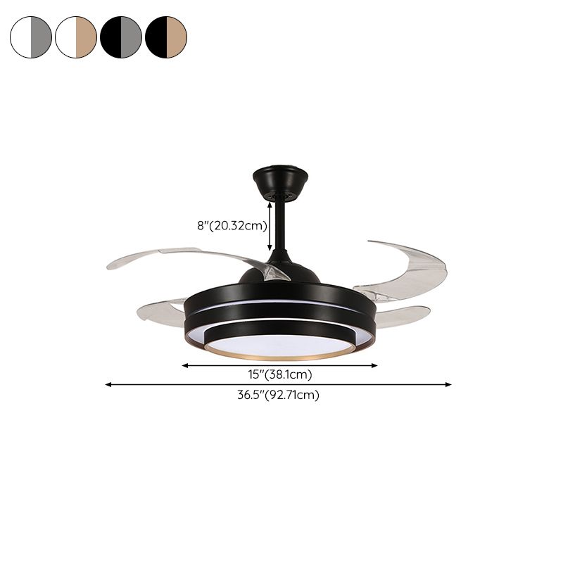 LED Contemporary Fan Lighting Fixture in Black / White Fan Ceiling with Retractable Blades