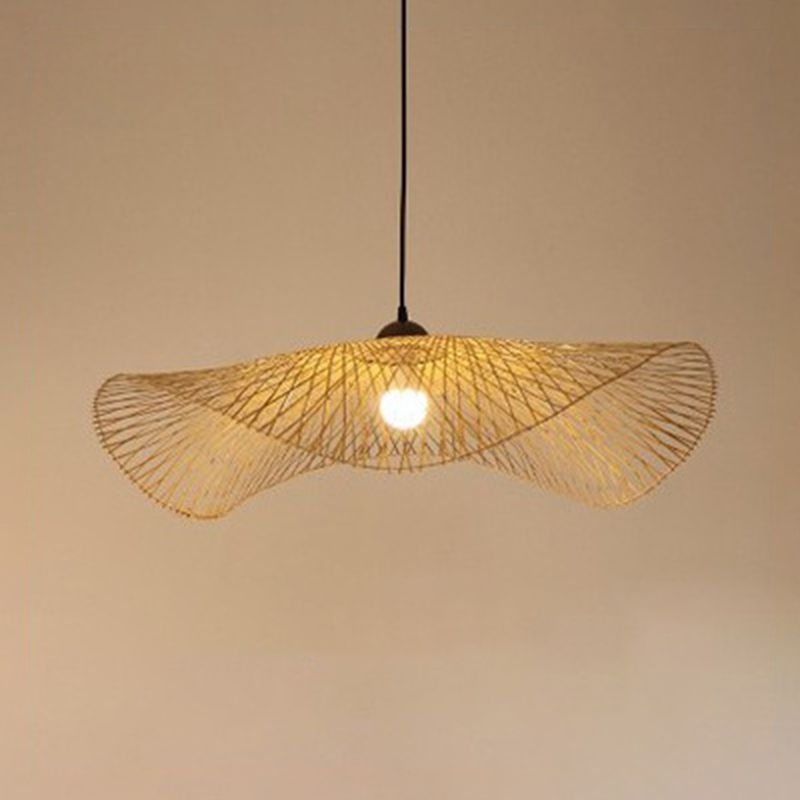 Shaded Restaurant Pendant Light Fixture Bamboo Asia Style Ceiling Pendant Light in Beige