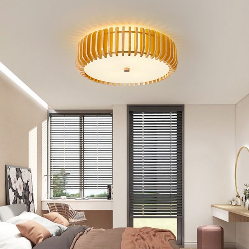 Japanese Style Wooden Ceiling Light Round Shape Ceiling Lamp for Bedroom