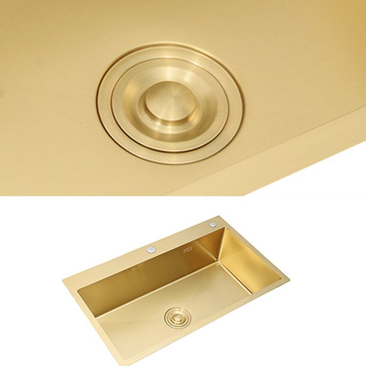 Retangle Drop-in Sink Stainless Steel Single Bowl Golden Kitchen Sink with Strainer