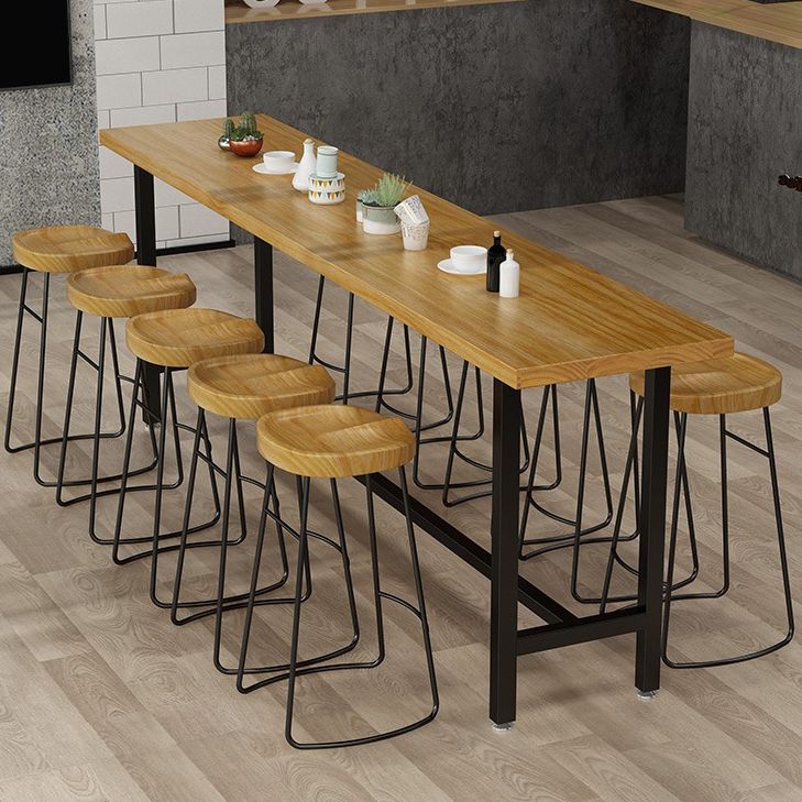 Modern Style Rectangle Bar Table Solid Wood Bistro Bar Desk with Trestle Base