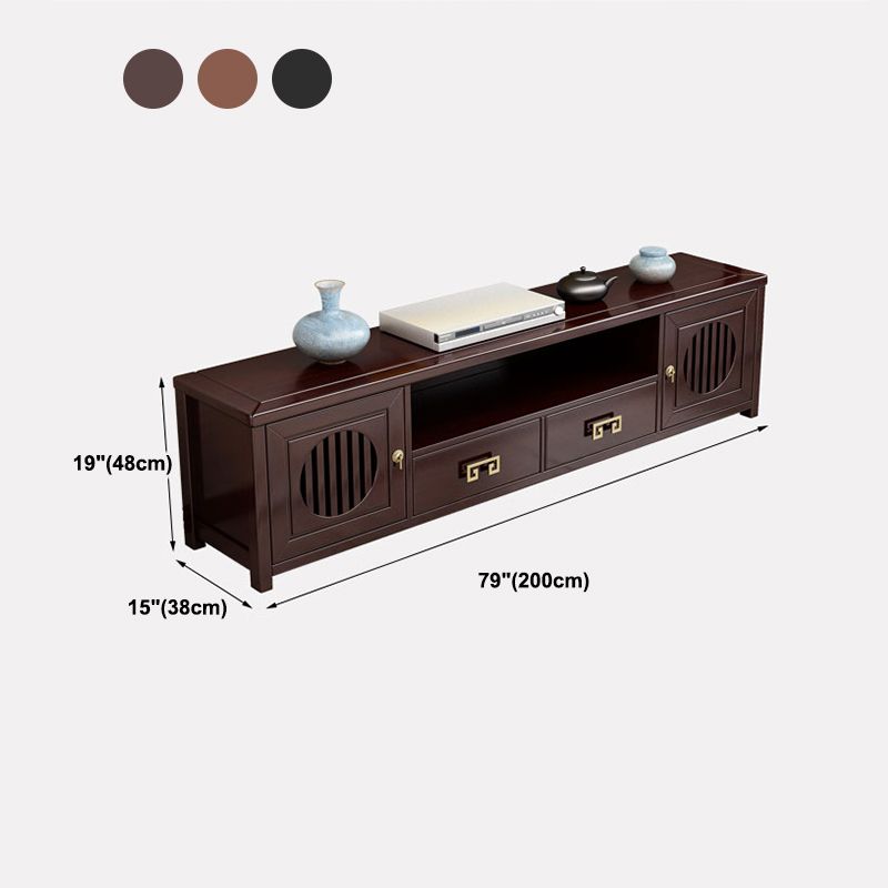 Solid Wood TV Cabinet Traditional Style Household Simple Open TV Stand Console