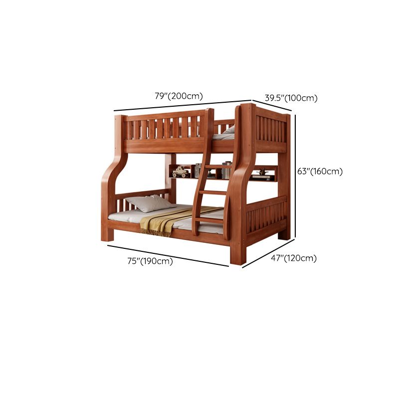 Mid-Century Modern Kids Bed Storage Solid Wood Bunk Bed with Guardrail