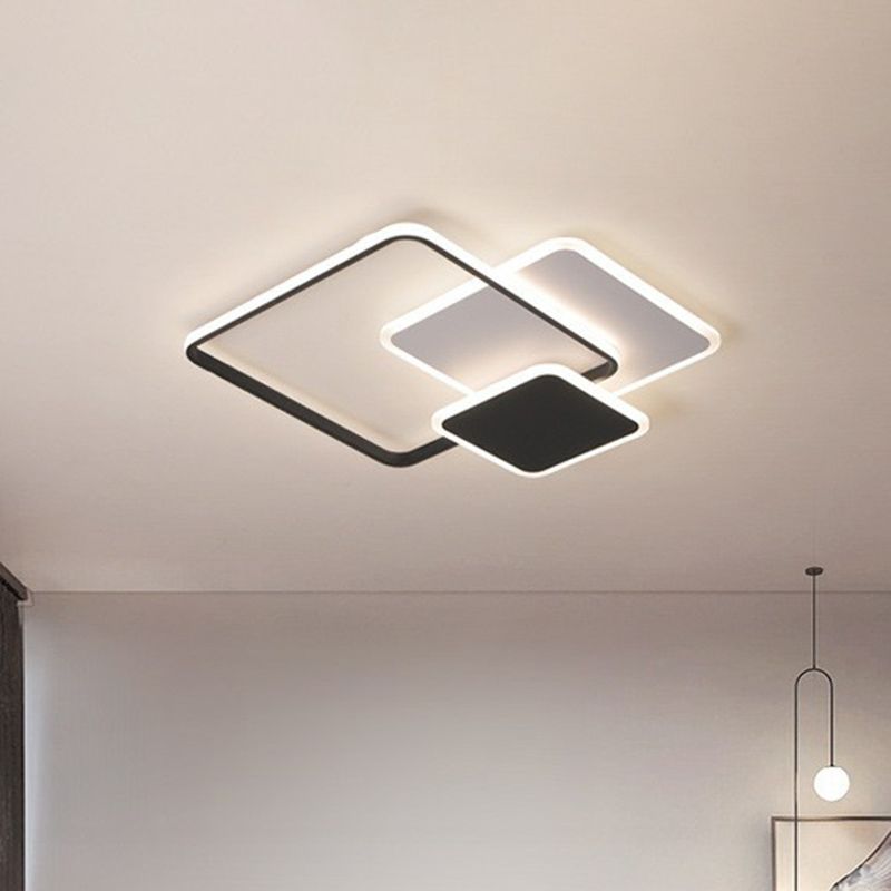 Geometrica Flush Monte Lighting Minimalist Metallic Living Room LED Flush Mount Fixture in Nero