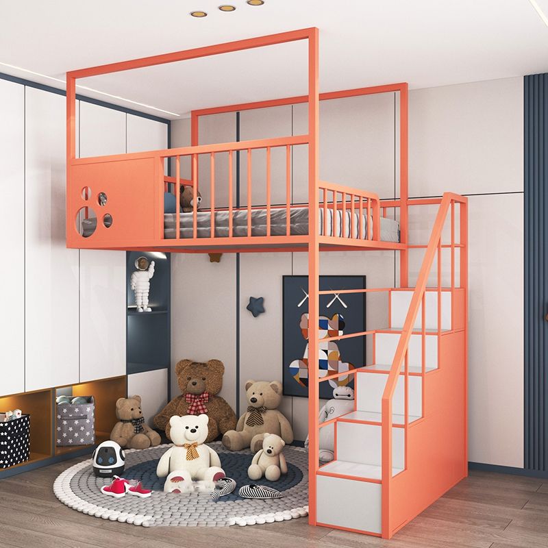 Contemporary Iron Bunk Bed with Guardrail and Ladder/Stairway