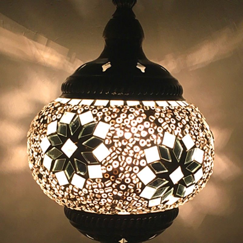 Gebrandschilderd glas Oblate hanglamp vintage 1 kop restaurantophanging verlichtingsarmatuur