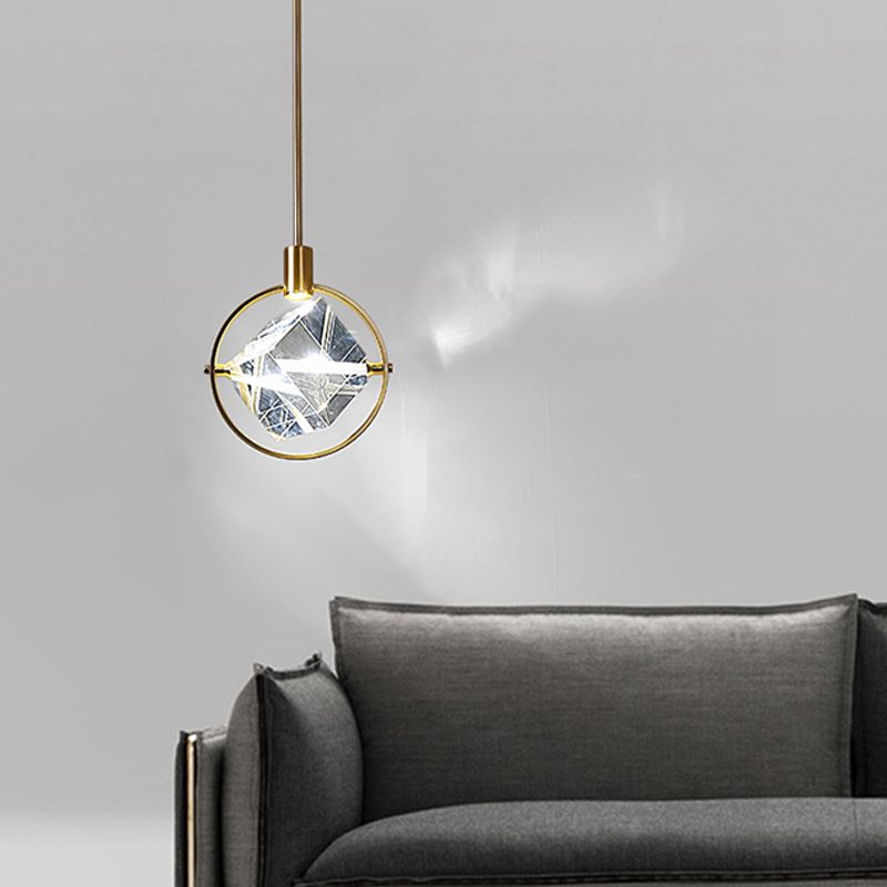 Geometric Hanging Light Fixtures Modern Gold Suspension Pendant Lights with Clear Crystal Shade