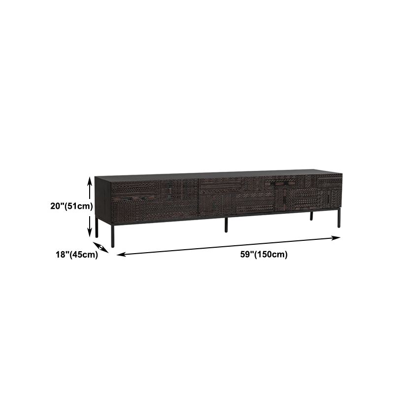 Traditional Teak Wood Media Console Brown TV Media Stand with Drawers