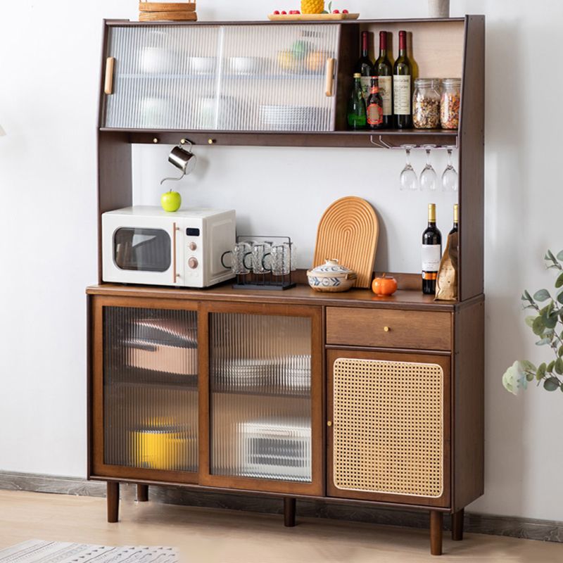 Contemporary Glass Doors Dining Hutch Bamboo Storage Cabinet for Dining Room